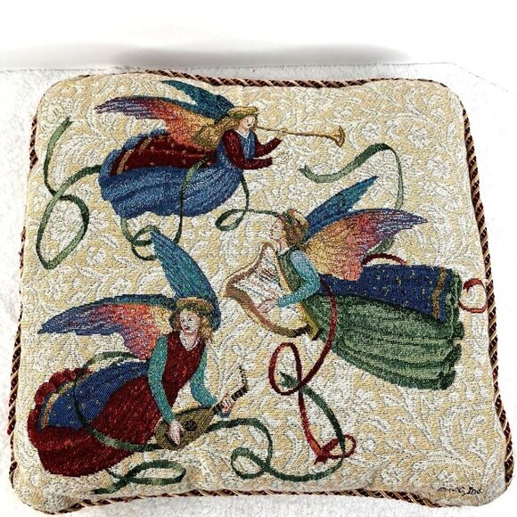 Decorative Tapestry 16" Throw Pillow With Angels‎ & Harps Design - Picture 3 of 9